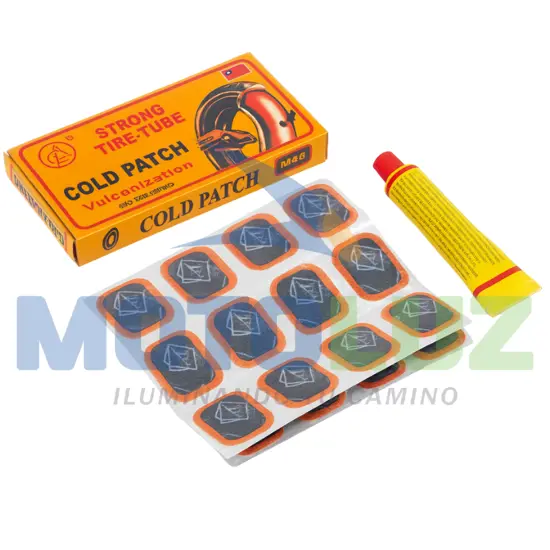 KIT DE PARCHES MAS JEBE LIQUIDO (24 PARCHES) marca MOTOLUZ para moto | Moto Luz Perú