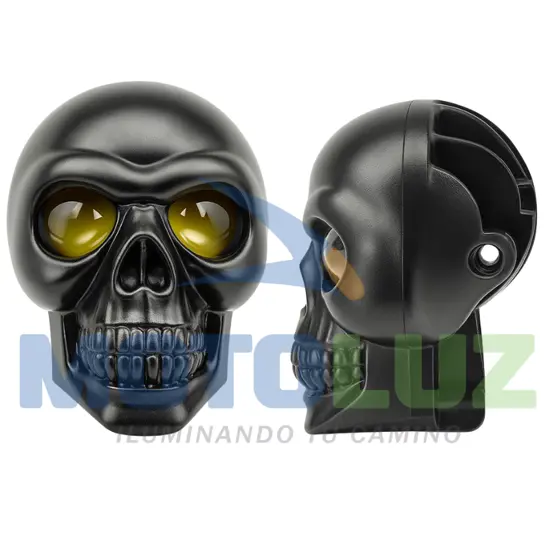 PAR DE CALAVERAS PESADAS- NEGRA (LUZ BLANCA Y AMBAR) 3 CABLES - MULTIVOLTAJE marca MOTOLUZ para moto | Moto Luz Perú