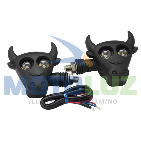 PAR DE DIRECCIONALES LED TIPO TORO ( LUZ AZUL CON AMBAR) marca MOTOLUZ para moto | Moto Luz Perú