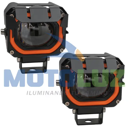 PAR DE FARITOS FUEGO BRILLANTE (LUZ BLANCA Y AMBAR) - ARO DE ANGEL ROJO marca MOTOLUZ para moto | Moto Luz Perú