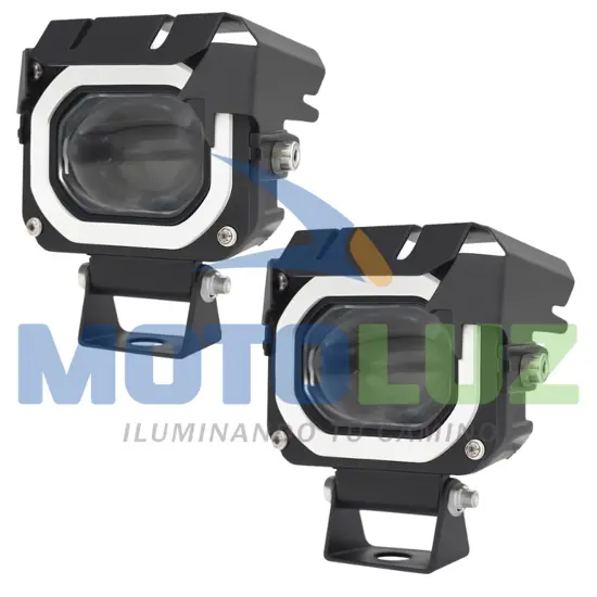 PAR DE FARITOS FUEGO BRILLANTE (LUZ BLANCA Y AMBAR) - ARO DE ANGEL AZUL marca MOTOLUZ para moto | Moto Luz Perú