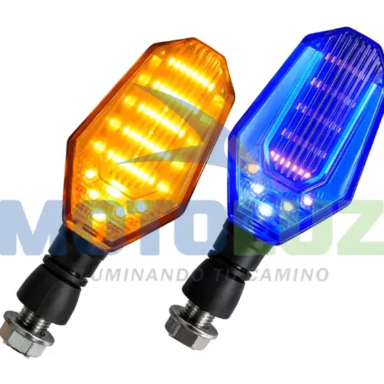 PAR DE DIRECCIONALES 107 LUZ AZUL CON AMBAR marca MOTOLUZ para moto | Moto Luz Perú