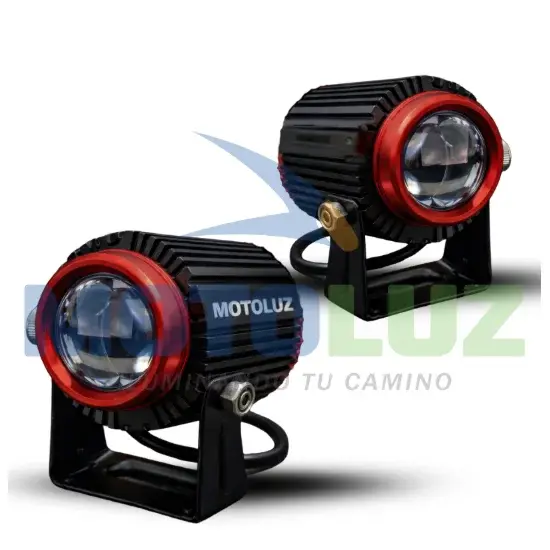 PAR DE CAÑONES LASER CON ARO  ROJO - LUZ BLANCA - AMBAR - FIJO Y FLASH marca MOTOLUZ para moto | Moto Luz Perú