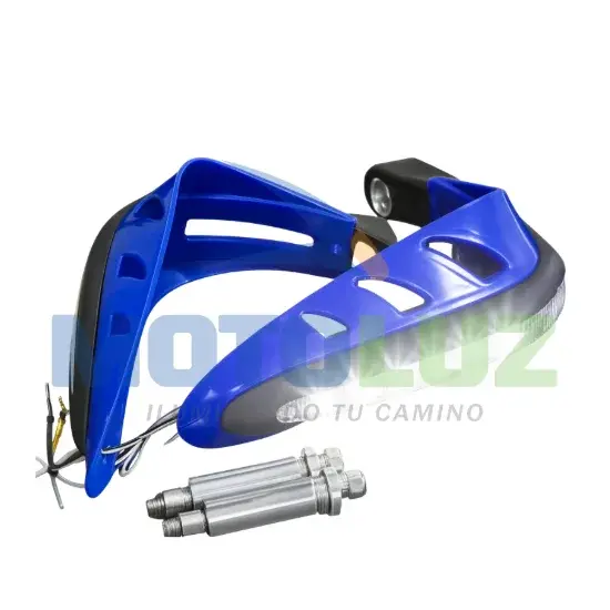 PAR DE PROTECTORES DE MANO AZUL CON LUZ LED marca MOTOLUZ para moto | Moto Luz Perú