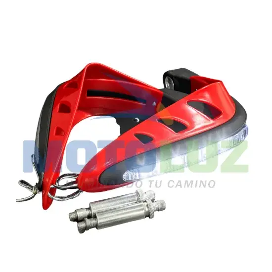 PAR DE PROTECTORES DE MANO ROJO CON LUZ LED marca MOTOLUZ para moto | Moto Luz Perú
