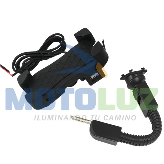 PORTA CELULAR CON USB CON BASE PARA ESPEJO marca MOTOLUZ para moto | Moto Luz Perú